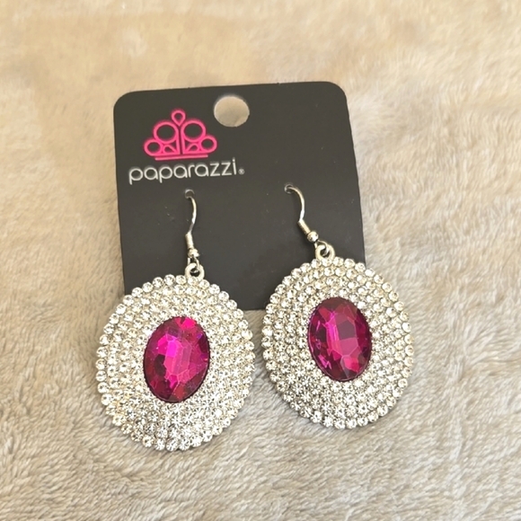 paparazzi Jewelry - #062 Paparazzi Silver and Pink Oval Earrings